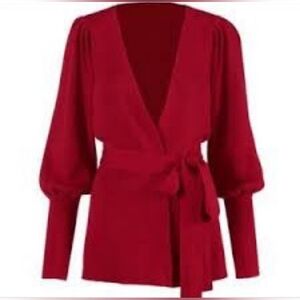 Cabi Sweater Womens Red Cardigan Cabaret Ribbed Cotton Balloon